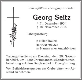 Traueranzeigen von Georg Seitz Allgäuer Zeitung