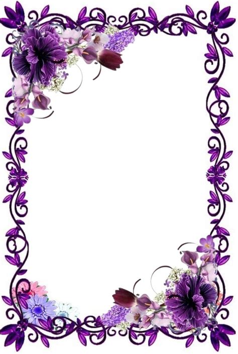 An Ornate Frame With Purple Flowers And Leaves