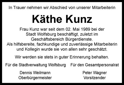 Traueranzeigen Von K The Kunz Trauer De