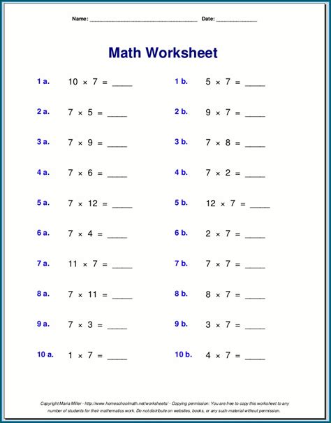 Grade 7 Math Worksheets Algebra