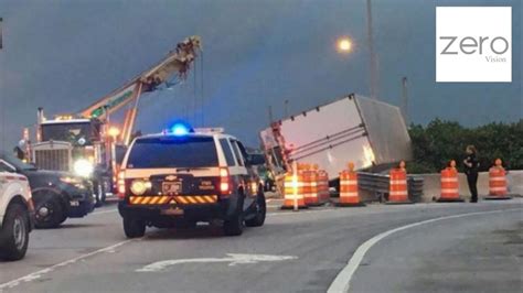 Truck Falls Onto I 95 Overpass Wall In Boca Raton Report Of Person Falling From Overpass Youtube