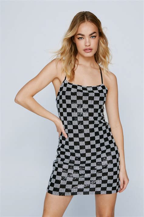 Sequin Checkerboard Mini Slip Dress Nasty Gal