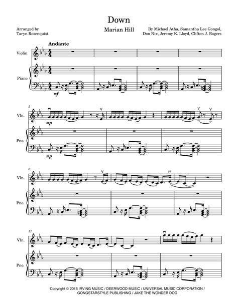 Down Arr Taryn Rosenquist By Marian Hill Sheet Music For Violin And