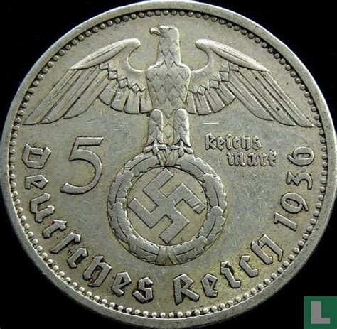 German Empire 5 Reichsmark 1936 With Swastika A KM 94 1936