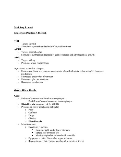 Med Surg Exam Lecture Notes Med Surg Exam Endocrine Pituitary