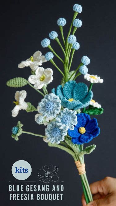 Blue Gesang And Freesia Bouquet Kit With Pdf Pattern Crochet Flower