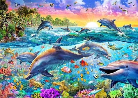 Tropical Dolphins Digital Art Dolphin Art Ocean Art Underwater Art