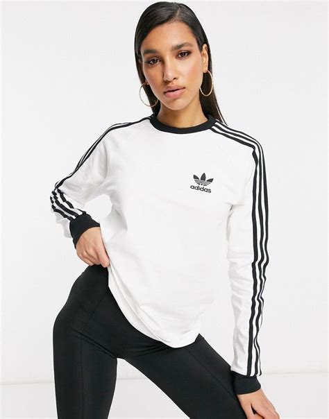 Adidas Originals Adicolor Three Stripe Long Sleeve T Shirt In White