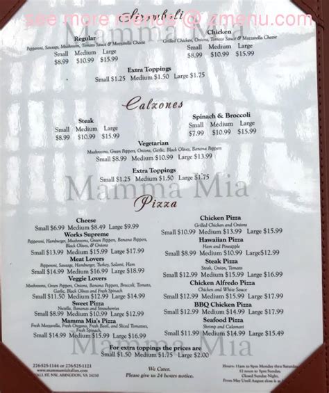 Menu At Mamma Mia Pizzeria Abingdon