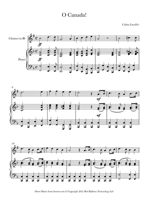 O Canada Canadian National Anthem Sheet Music For Clarinet