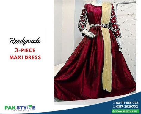 Readymade Embroidered Silk Maxi Dress With Chiffon Dupatta Silk Maxi