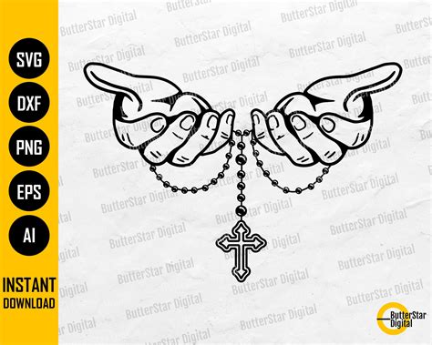 Praying Hands With Rosary Vector