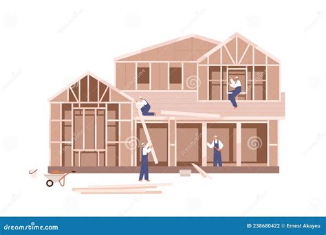 Proceso De Construcción Y Renovación De Casas De Madera Trabajadores