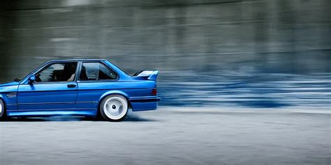 Bright Dark Blue BMW E30 Drifting Hyper Realism Stable Diffusion