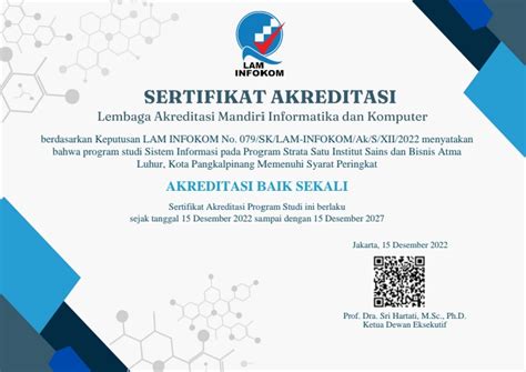 Sertifikat Akreditasi Laminfokom Prodi Sistem Informasi Desember