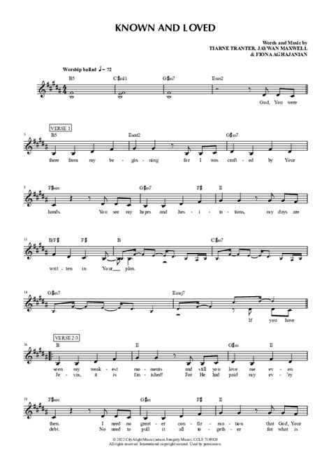 Known And Loved (Live) Sheet Music PDF (CityAlight) - PraiseCharts