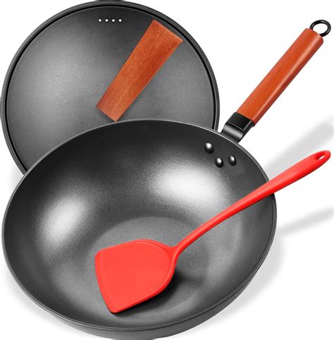 Amazon Eleulife Carbon Steel Wok Inch Wok Pan With Lid And