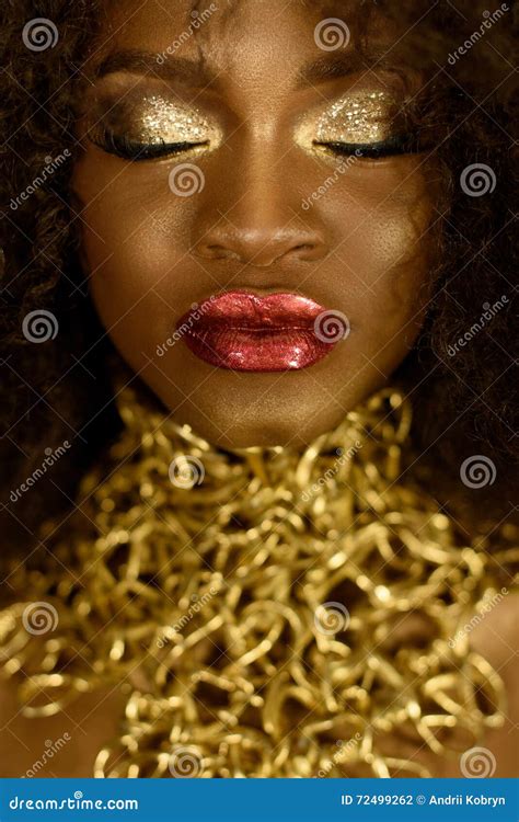 Fashion Photo Of Beautiful Elegant African American Woman Girl Posing With Closed Eyes And