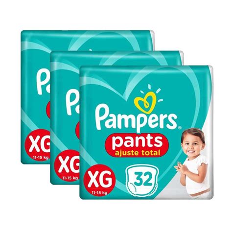 Kit 3 Fraldas Pampers Pants Ajuste Total Mega Tamanho Xg 32 Unidades