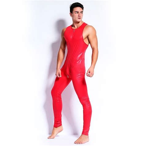 2021 Sleeveless Pu Leather Men Sexy Bodysuit Faux Latex Male Erotic