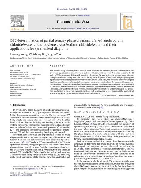 PDF DSC Determination Of Partial Ternary Phase Diagrams Of Methanol