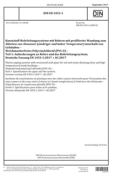 DIN EN 1453 1 2017 DE Kunststoff Rohrleitungssysteme Mit Rohren Mit