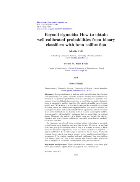 Pdf Beta Calibration Enhancing Probability Estimates In Classifiers