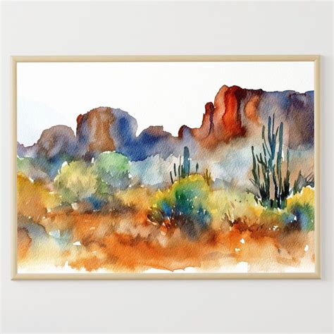 Arizona Desert Watercolor Painting Saguaro Art Print Desert Landscape