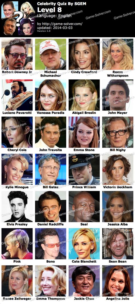 Celebrity Quiz By Sgem Level 8 • Game Solver
