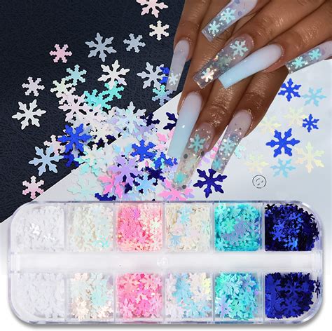 Amazon 12 Girds Snowflake Nail Art Glitters 3D Holographic