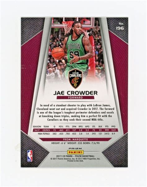 Jae Crowder Panini Prizm Silver Prizm Cleveland Cavaliers