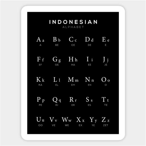 Indonesian Alphabet Chart, Black - Indonesian - Sticker | TeePublic