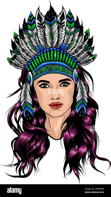 Hand Drawn Native American Indian Headdress Vector Color Illustration