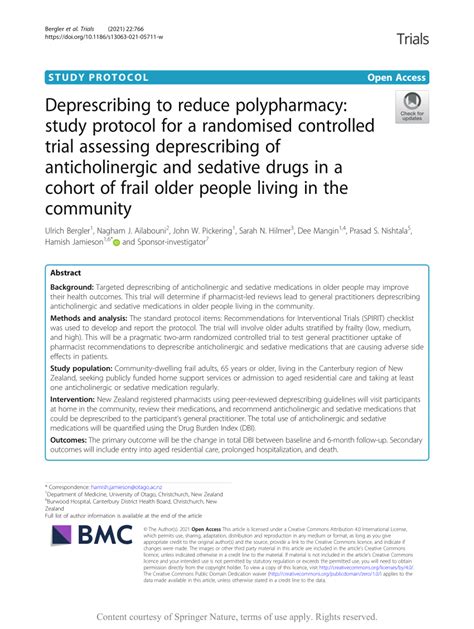 Pdf Deprescribing To Reduce Polypharmacy Study Protocol For A