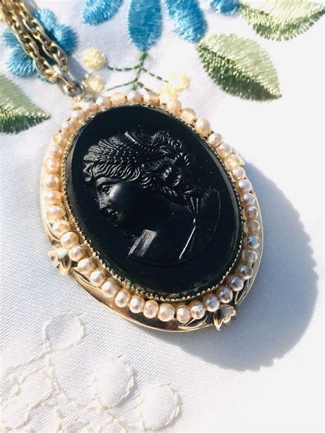 Victorian Cameo Locket Pendant Necklace 1800s Mourning Etsy