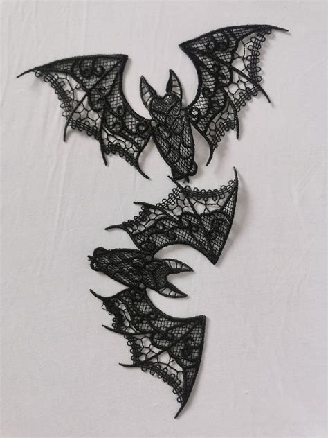 Black Lace Bat Embroidered Lace Bats Lace Bats Black Halloween Etsy