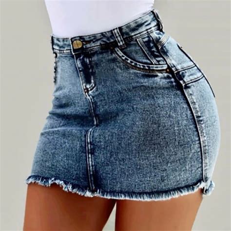 Oeak Sexy Denim Skirt High Waist Mini Skirts Women Pockets Skinny A