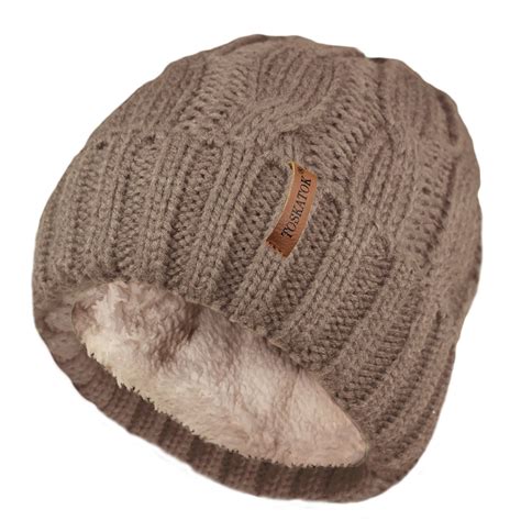 SOFT CABLE KNIT HAT FLEECE LINED CHUNKY BEANIE BOBBLE HAT DETACHABLE