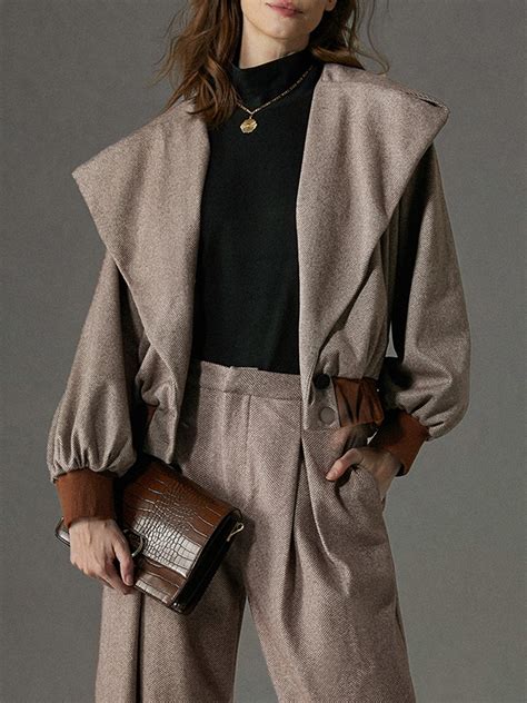 Loose Herringbone Urban Shawl Collar Jacket Stylewe