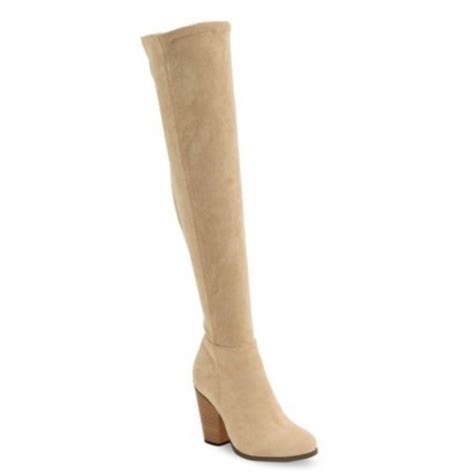 Shoes Over The Knee Suede Nude Pull On Boots Poshmark