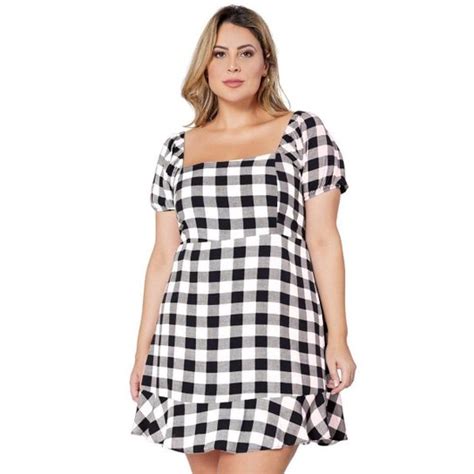 Vestido Plus Size Curto Xadrez Decote Princesa Allmaria Netshoes