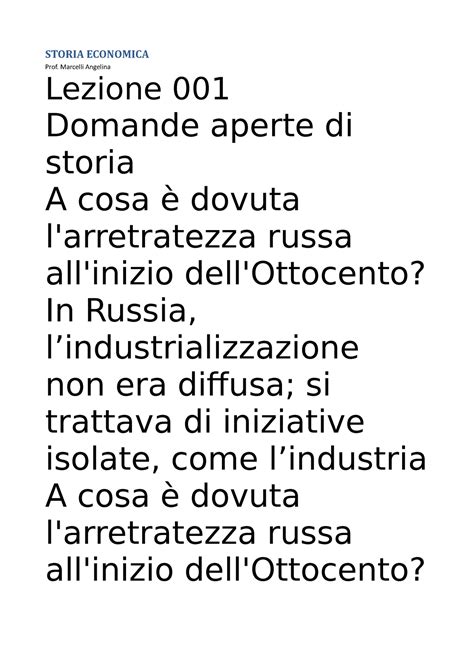 Storia Economica Risposte APERTE Prof Marcelli Angelina Lezione 001