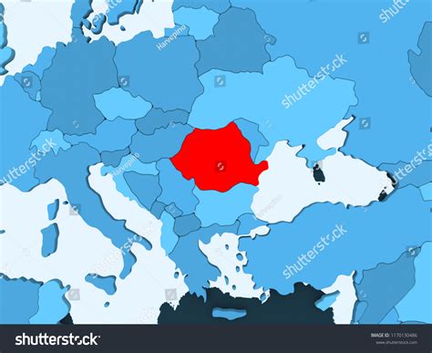 Romania In Red On Blue Political Map With Royalty Free Stock Photo