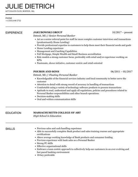 Personal Banker Resume Samples Velvet Jobs