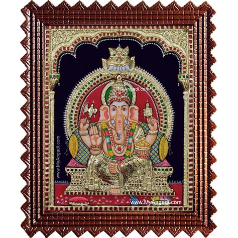 Ganesha 3d Embossed Tanjore Painting Ganesha 3d Tanjore Paintings