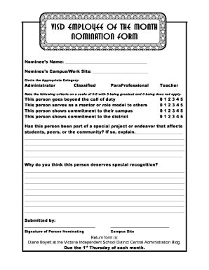 Employee Of The Month Nomination Template