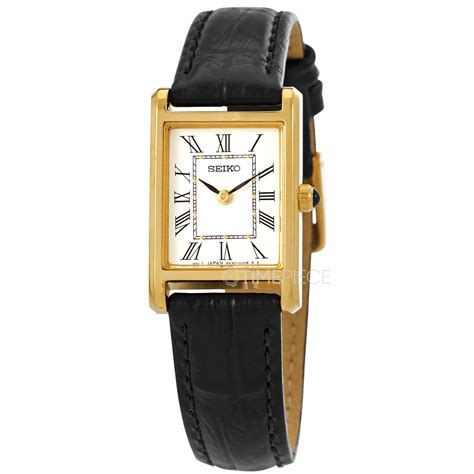 Seiko Quartz White Dial Black Leather Ladies Watch Swr054