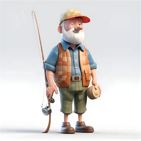 Premium Ai Image D Illustration Of An Old Fisherman With A Fishing