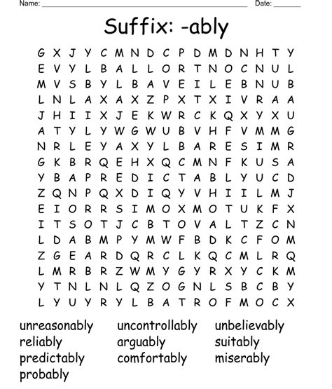 Suffix Ably Word Search Wordmint