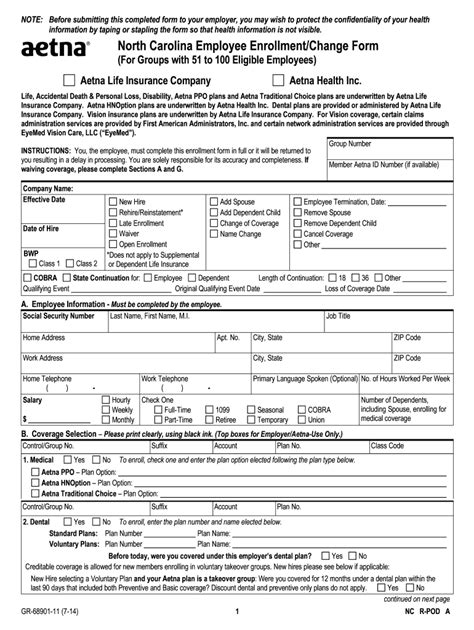 Fillable Online North Carolina Employee Enrollment Change Form 51 100